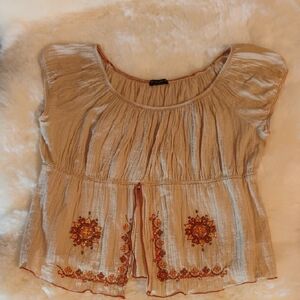 FANG Cream Blouse with Red and Orange Embroidery